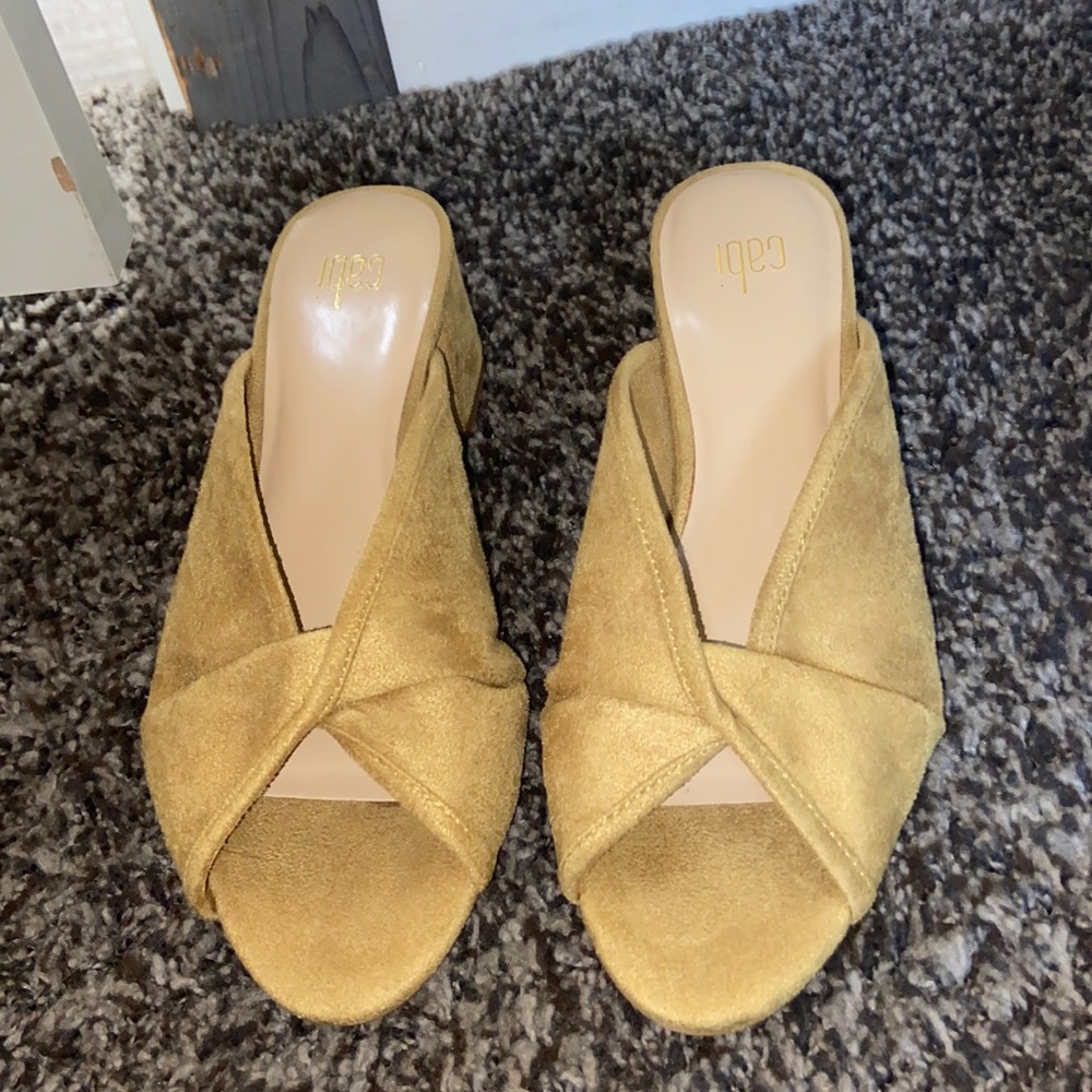 Cabi yellow heeled mules